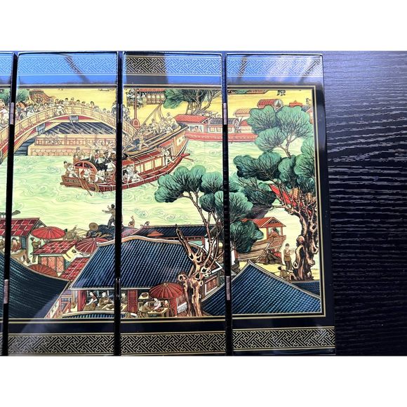 6 panel folding screen, Chinese Symphonic Picture Riverside Scene - Picture 7 of 15